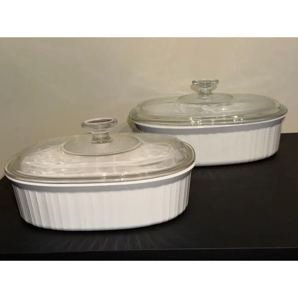 Vintage Set of 4 Corningware French White 1.8L 2.8L Oval Cookware w/Pyrex Lids